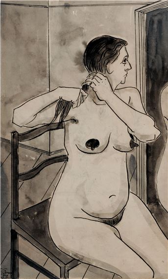 Sitzender weiblicher Akt, das Haar kämmend by Hans Körnig, 1951