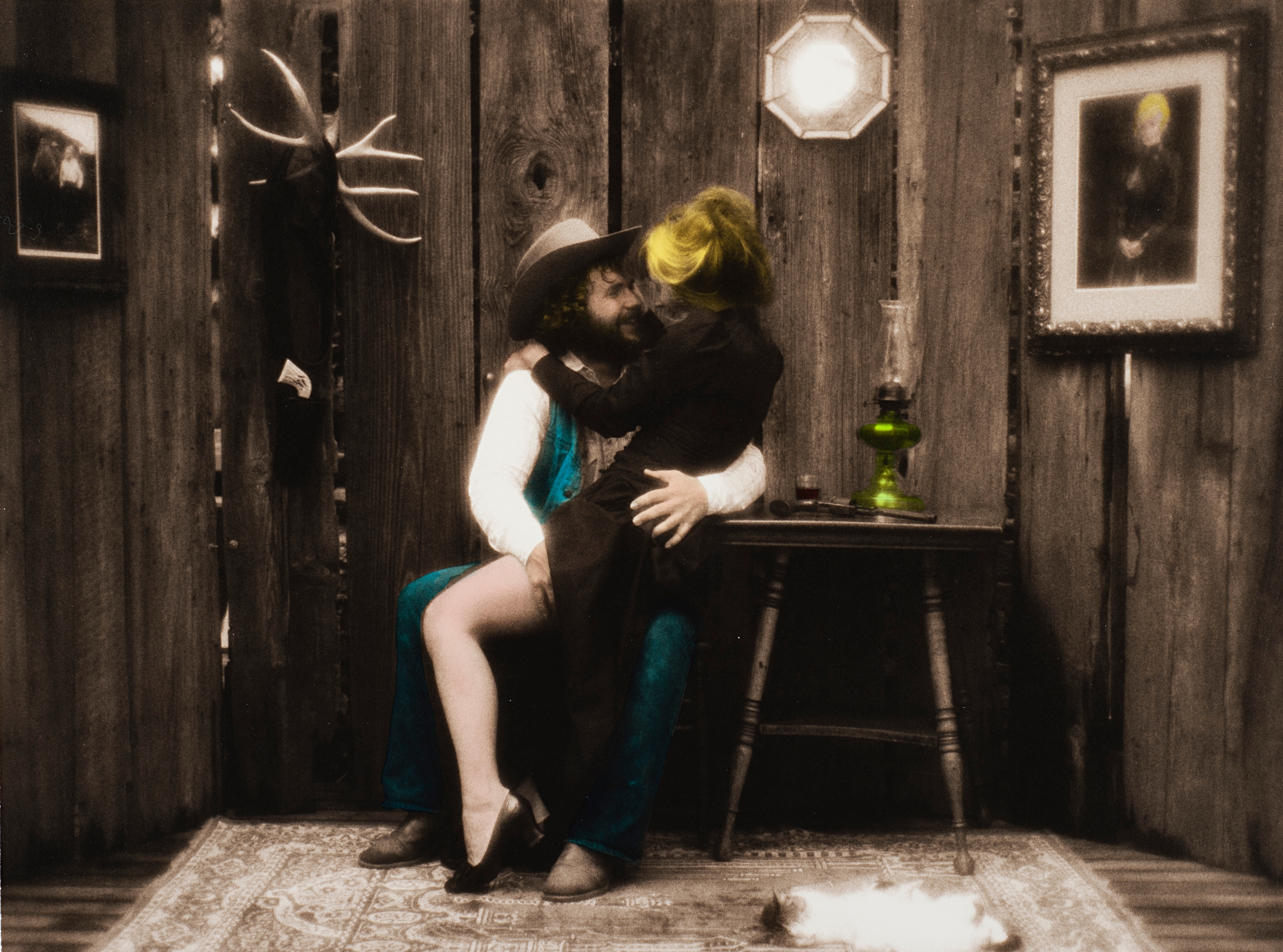 Artwork by Paul Derigne, The Cowboy and the Lady, Made of Vintage gelatin silver print watercoloured