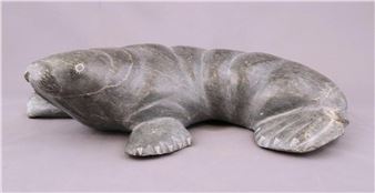 a grey marbled stone carving of a Walrus - George Nunga