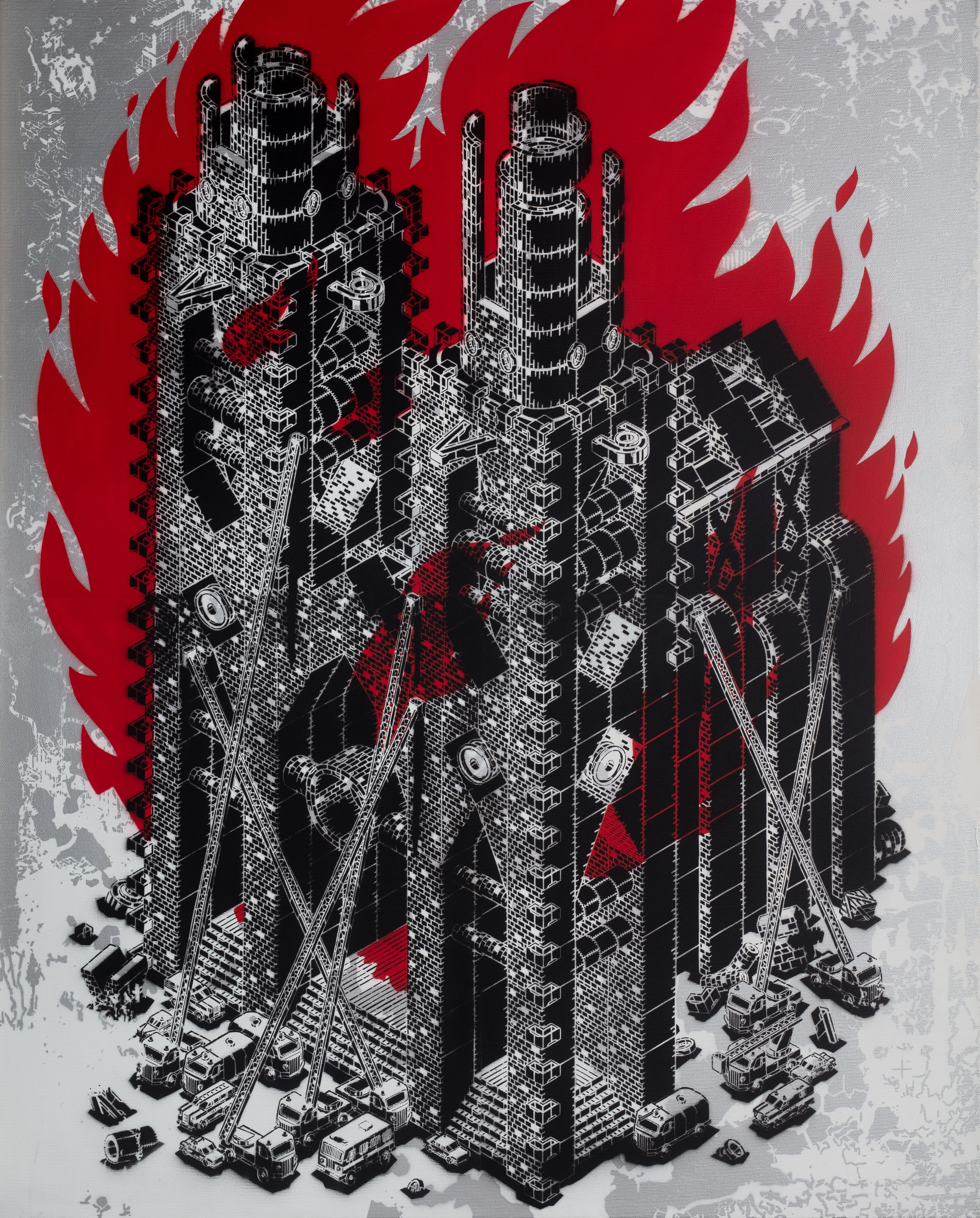 Artwork by Mariusz Waras, Firestarter, Made of spray, stencil, canvas