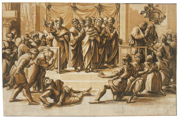 Death of Ananias by Agostino de Musi, Ugo Da Carpi, Raffaello Sanzio, 1518