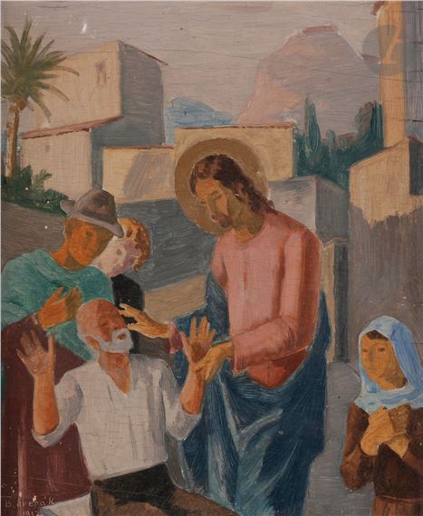 Jesus restoring sight to a blind man by József Bánáti Sverák