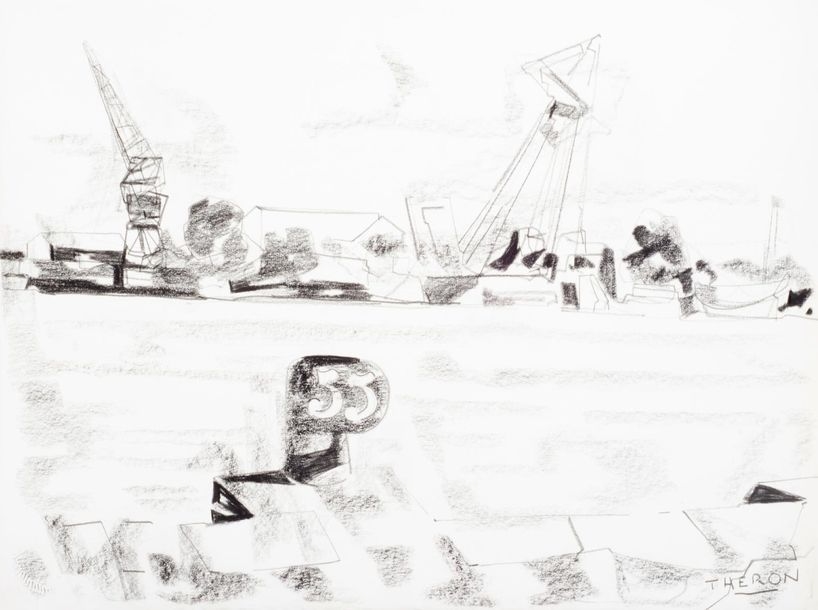 Artwork by Pierre Theron, Les quais de Bordeaux, bitte d'amarrage n°55, Made of Charcoal and stump drawing