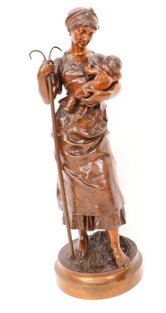 Artwork by Vincent-Désire Faure de Broussé, JEUNE PAYSANNE ALLAITANT SON ENFANT, Made of bronze ;marble