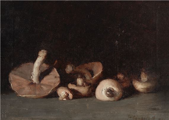 A still life of mushrooms by John Longstaff, 1940