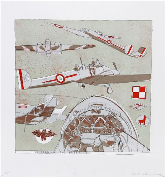 A technical illustration of vintage aircraft with detailed cockpit views and red-and-white markings.