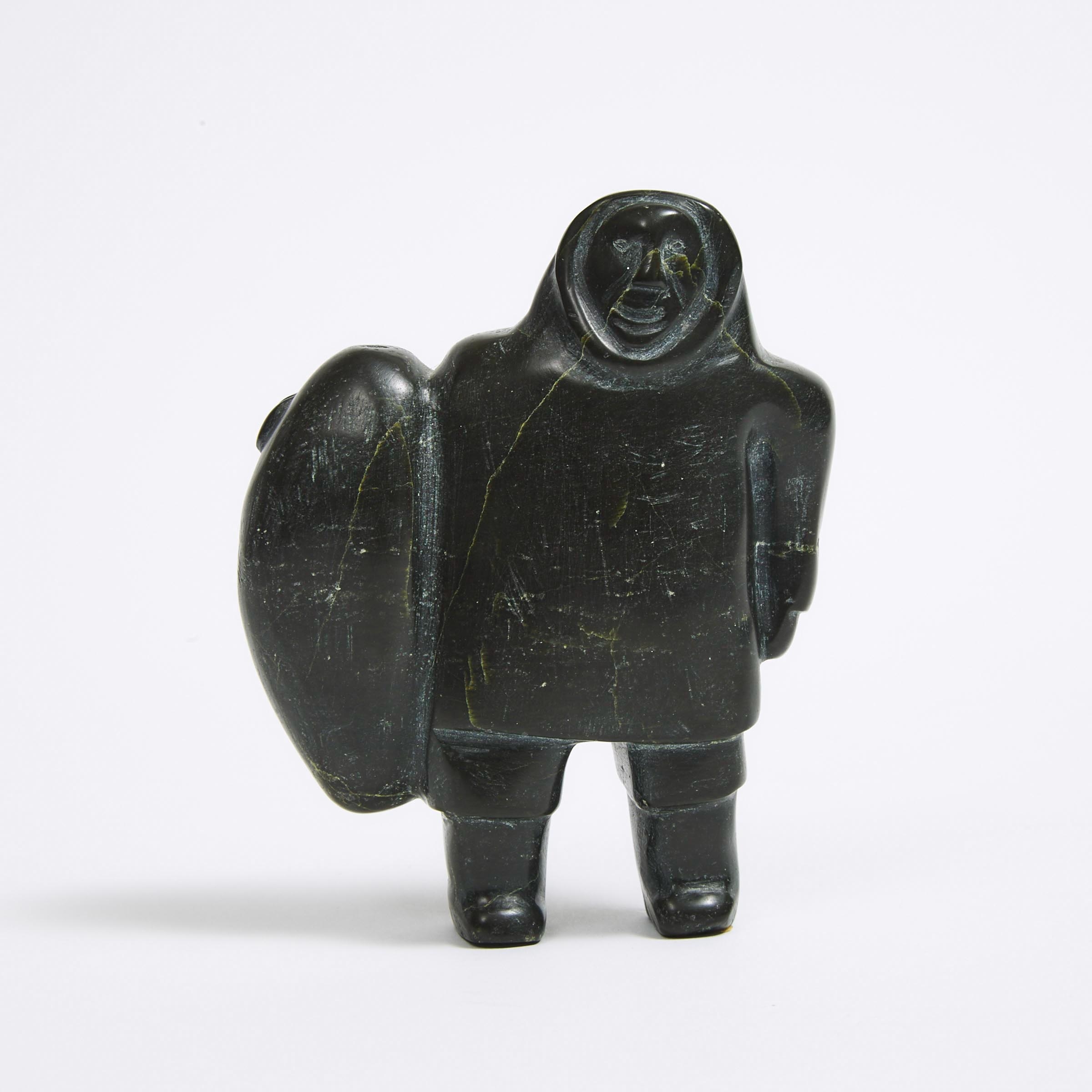 Artwork by Markosee Joan Pitsiulak, HUNTER HOLDING AVATAQ, Made of stone