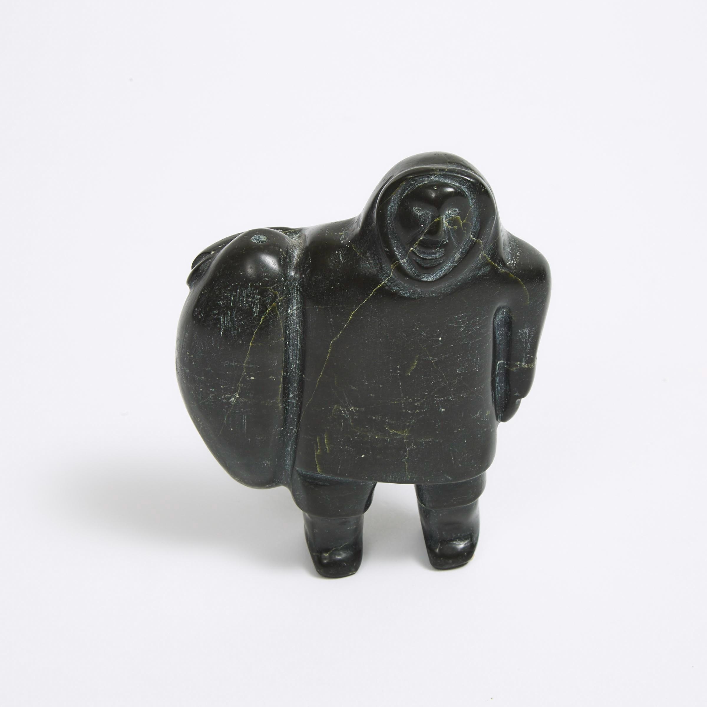 Artwork by Markosee Joan Pitsiulak, HUNTER HOLDING AVATAQ, Made of stone