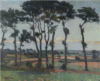 Breton landscape with tall trees - Joseph Alphonse Chauleur