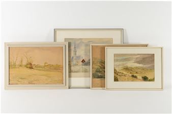 Four Works: 1) 'Duinen bij Dishoek'; 2) 'Duinlandschap bij Zoutelande'; 3) 'Duinlandschap'; 4) 'Gezicht op het stadhuis van Veere' - Jan Willem Ditmar