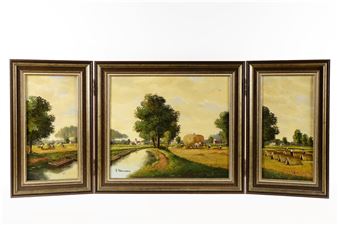 Three Works: 'Boeren landschapstafereel met personages' - H. Verlinden