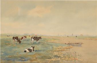 'Landschapsgezicht met koeien en een meanderend water' - A. Verbeek