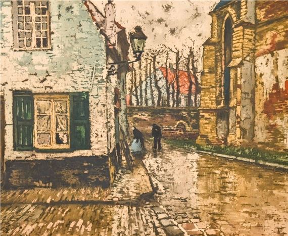 Two works:Street of a Flemish village ; Return by cariole by Ferdinand-Jean Luigini