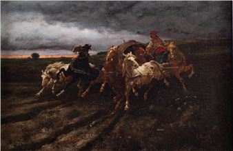 RIDER WITH TEAM OF HORSES - H. Breith