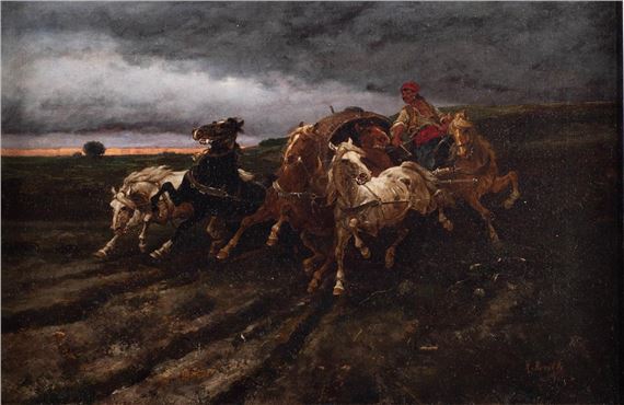 RIDER WITH TEAM OF HORSES - H. Breith