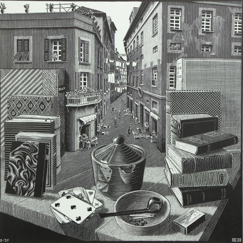 Still Life and Street by Maurits Cornelis Escher