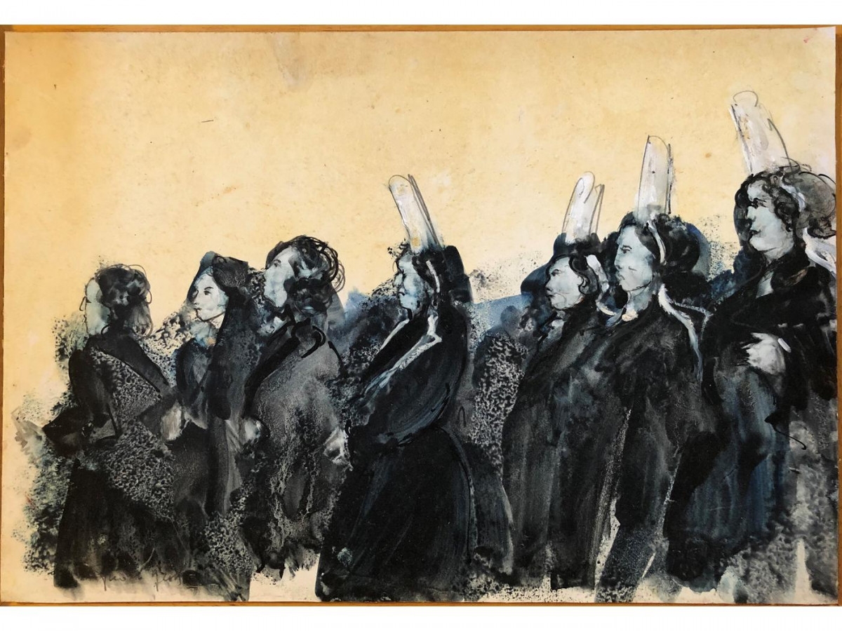 Artwork by Rio Le Gall, Les bigoudènes, Made of Mixed media mounted on panel