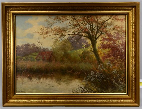 Hütte am Teich im Spätsommer by Wilhelm Degode, 1908