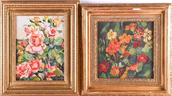 Two works: Nasturtiums; still life study of flowers by Beatrice Langdon