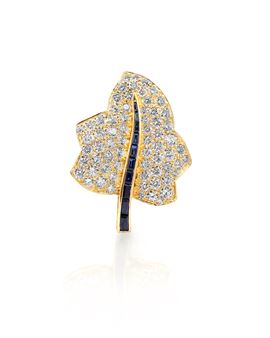 Sapphire and Diamond Maple Leaf Brooch - Oscar Heyman