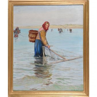 La pêche à la crevette - Charles Emmanuel Joseph Roussel