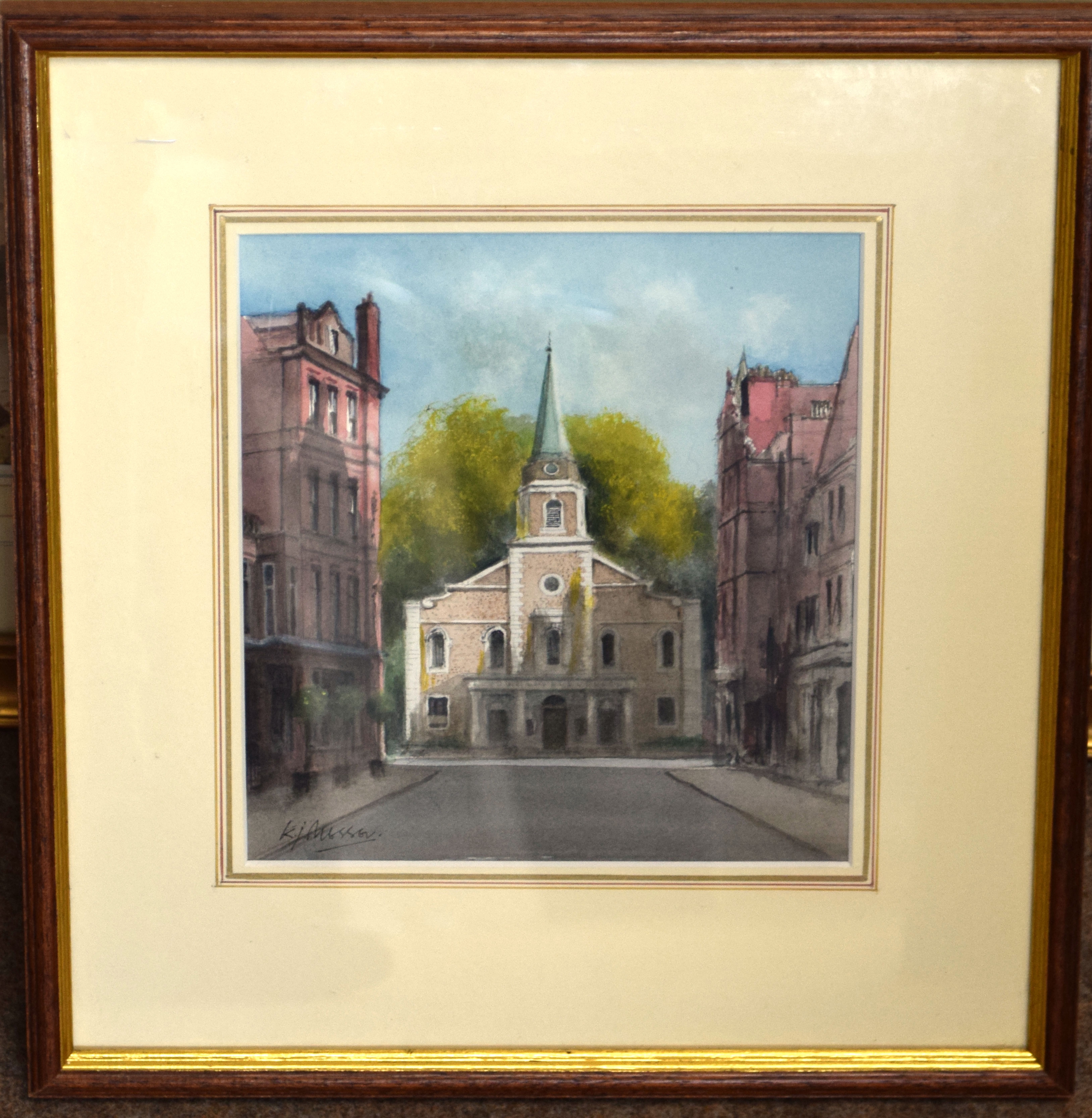 Ken Messer | Town scene with church | MutualArt