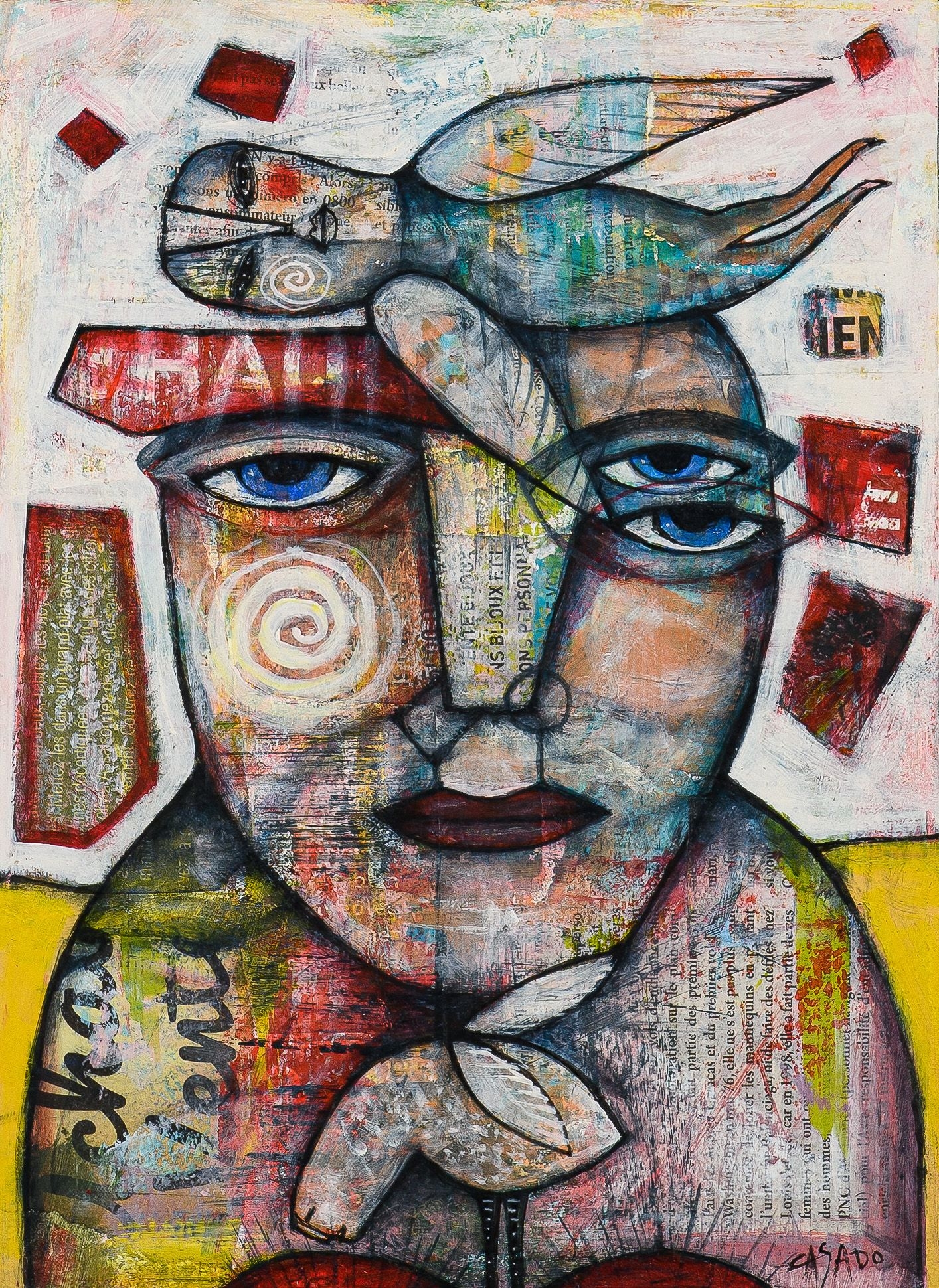 Artwork by Dan Casado, Flying, Made of Mixed media and gluing on wood panel