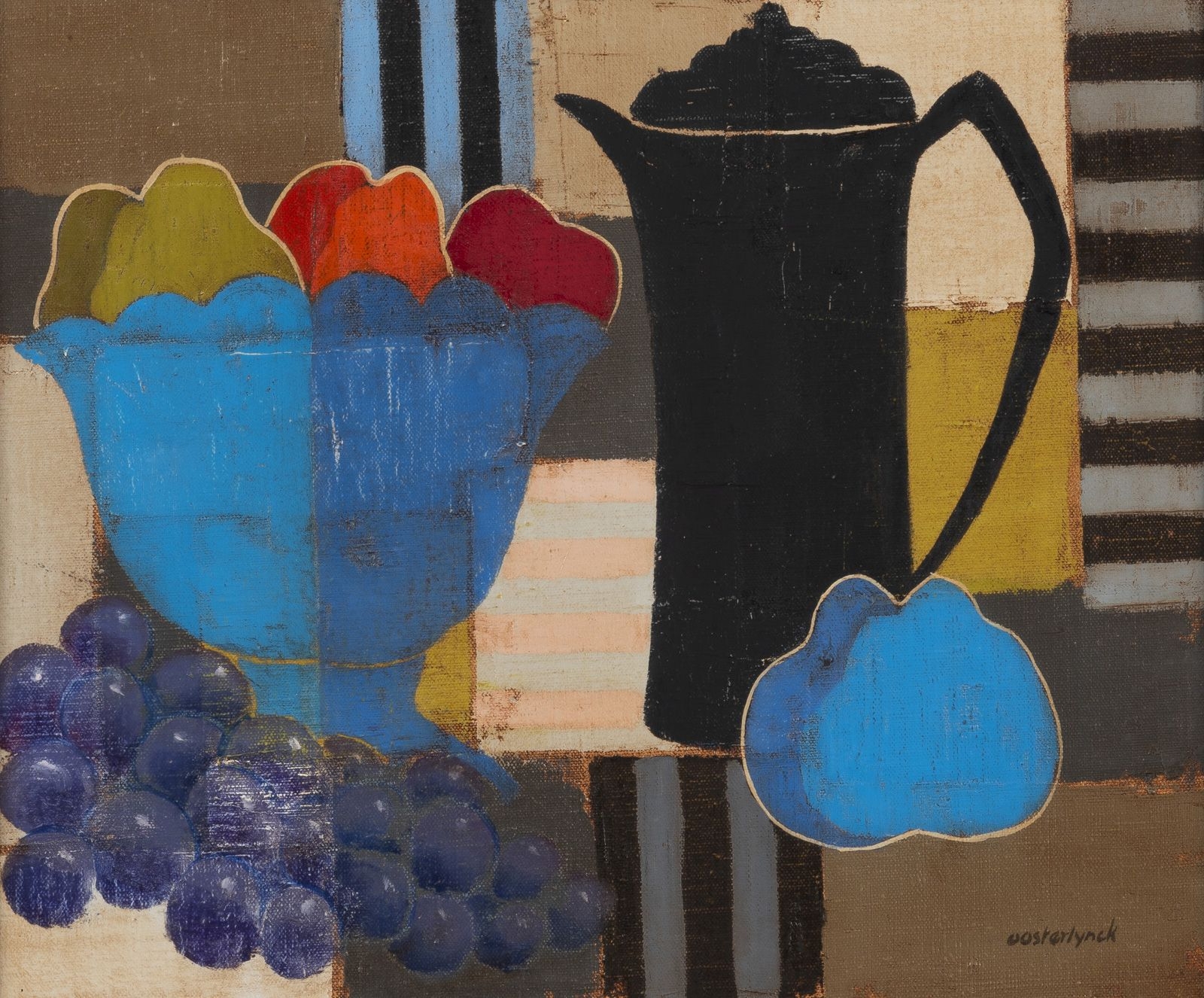 Artwork by Jean Oosterlynck, Nature morte aux raisins et au plateau de fruits, Made of Oil on canvas