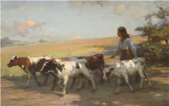 A girl driving cattle - William M. Pratt