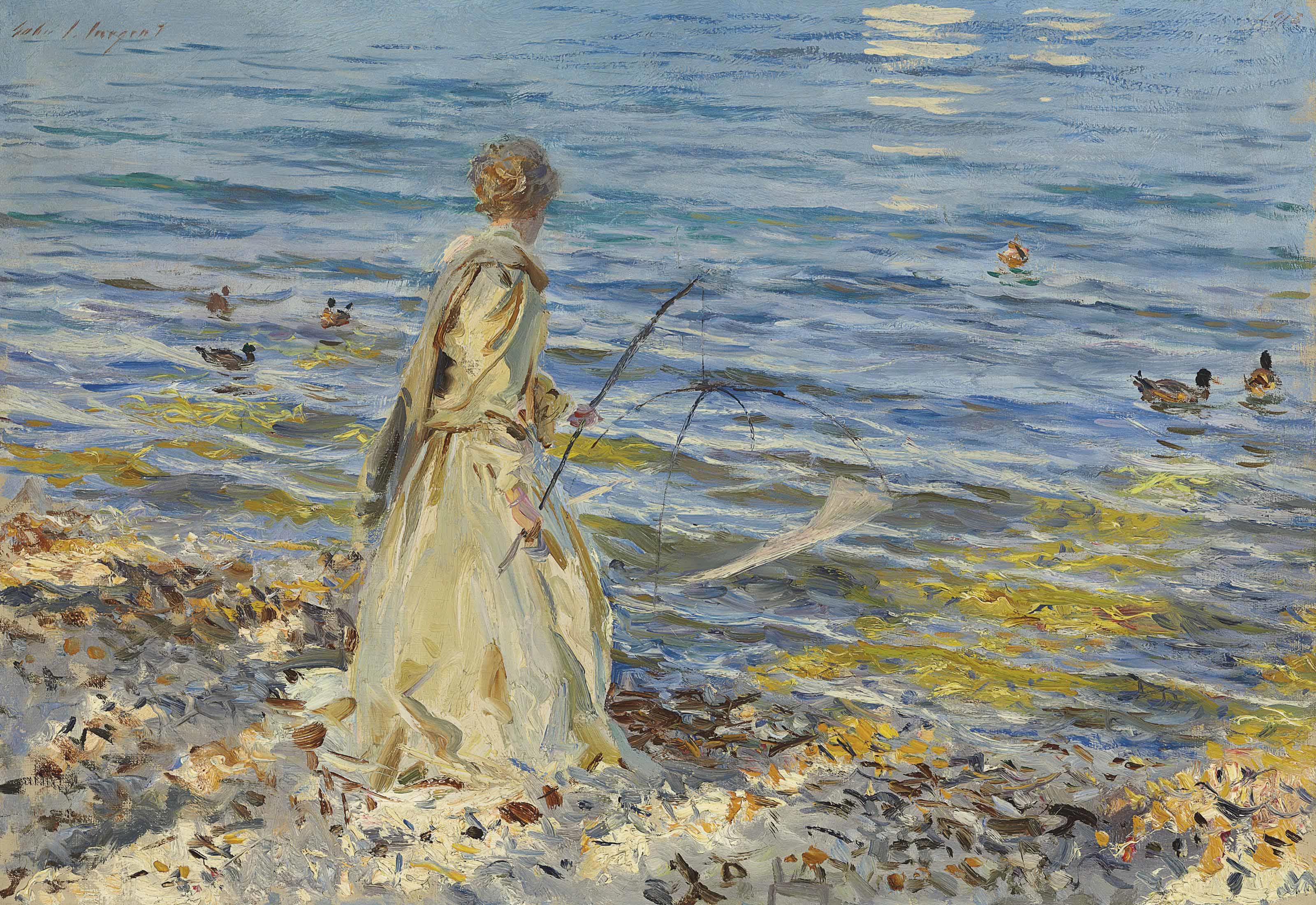 Artwork by John Singer Sargent, Girl Fishing, Made of oil on canvas