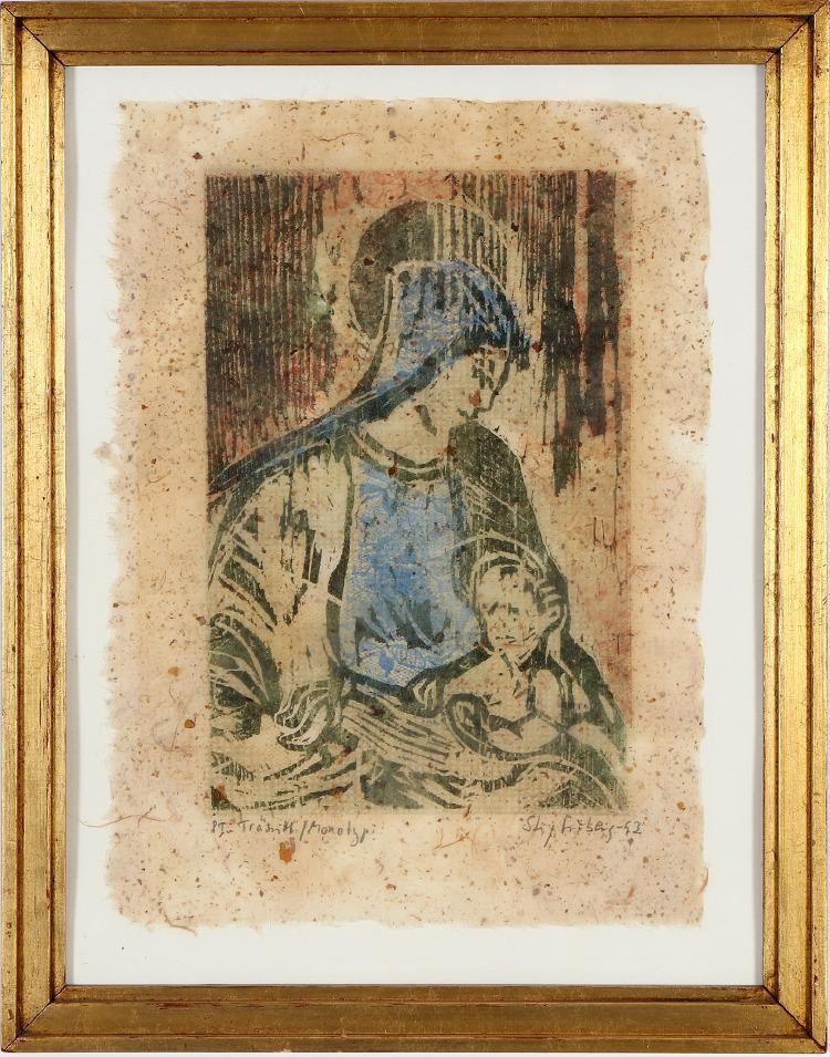 Artwork by Stig Fröberg, Madonna, Made of Monotype, woodcut