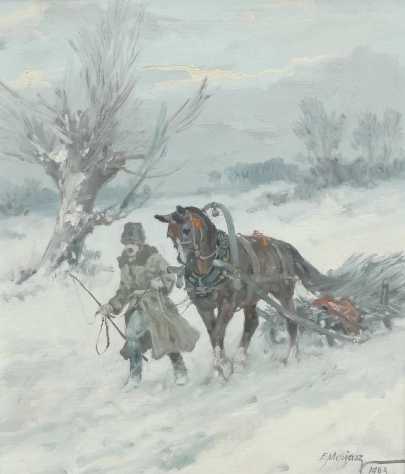 Artwork by Edward Mesjasz, Zimową porą, Made of oil, panel