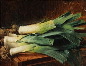 Still life with leeks on a table - Niels Peter Rasmussen