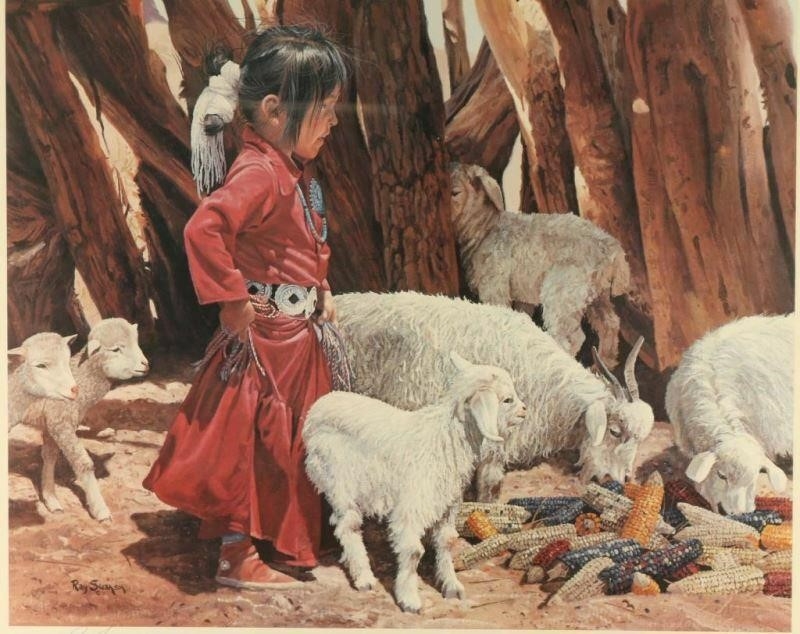 Ray Swanson | Depicts indian child with sheep | MutualArt