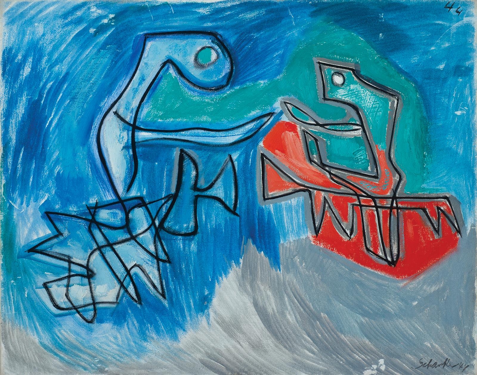 Artwork by Louis Schanker, Blue, Green, and Red-Orange Abstract, Made of Oil on canvas