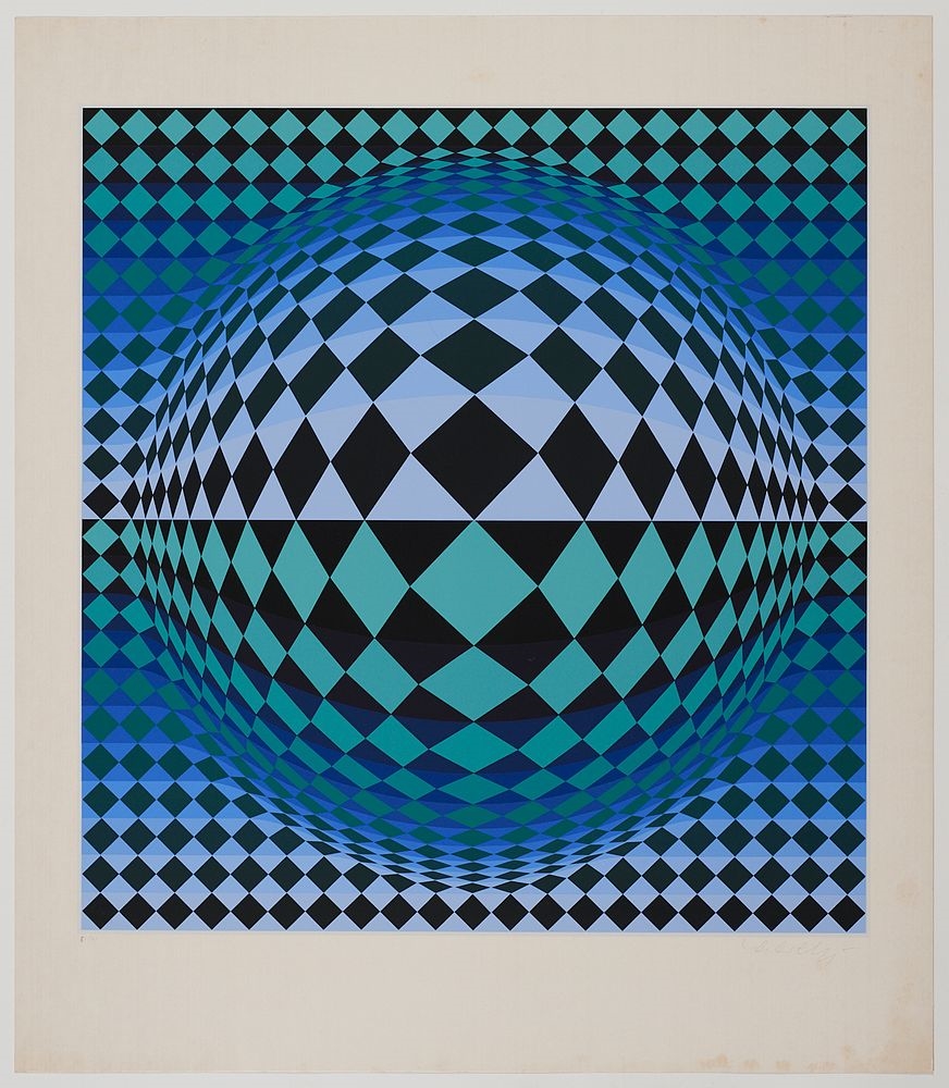 Victor Vasarely | Victor Vasarely Blue & Green Op Art Lithograph ...