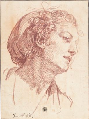 Study of the head of a woman looking to the right, her hair in a cap by Jean-Baptiste Greuze