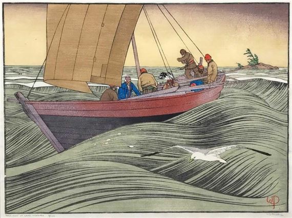 York Boat on Lake Winnipeg by Walter Joseph Phillips, 1930