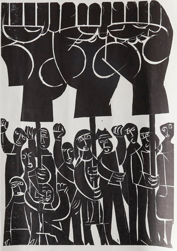 Seven works: Spektrum: Internationale Vierteljahresschrift für Dichtung und Originalgraphik Zürich, Nr. 58: Für Griechenland (7) by HAP  Grieshaber, 1973