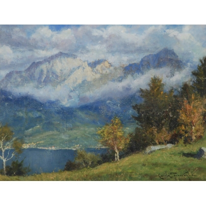 Artwork by Ercole Garavaglia, La Grigna vista da Civenna, Made of oil on cardboard