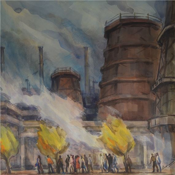 Industrial landscape by Viktor Vikhtinsky, 1955
