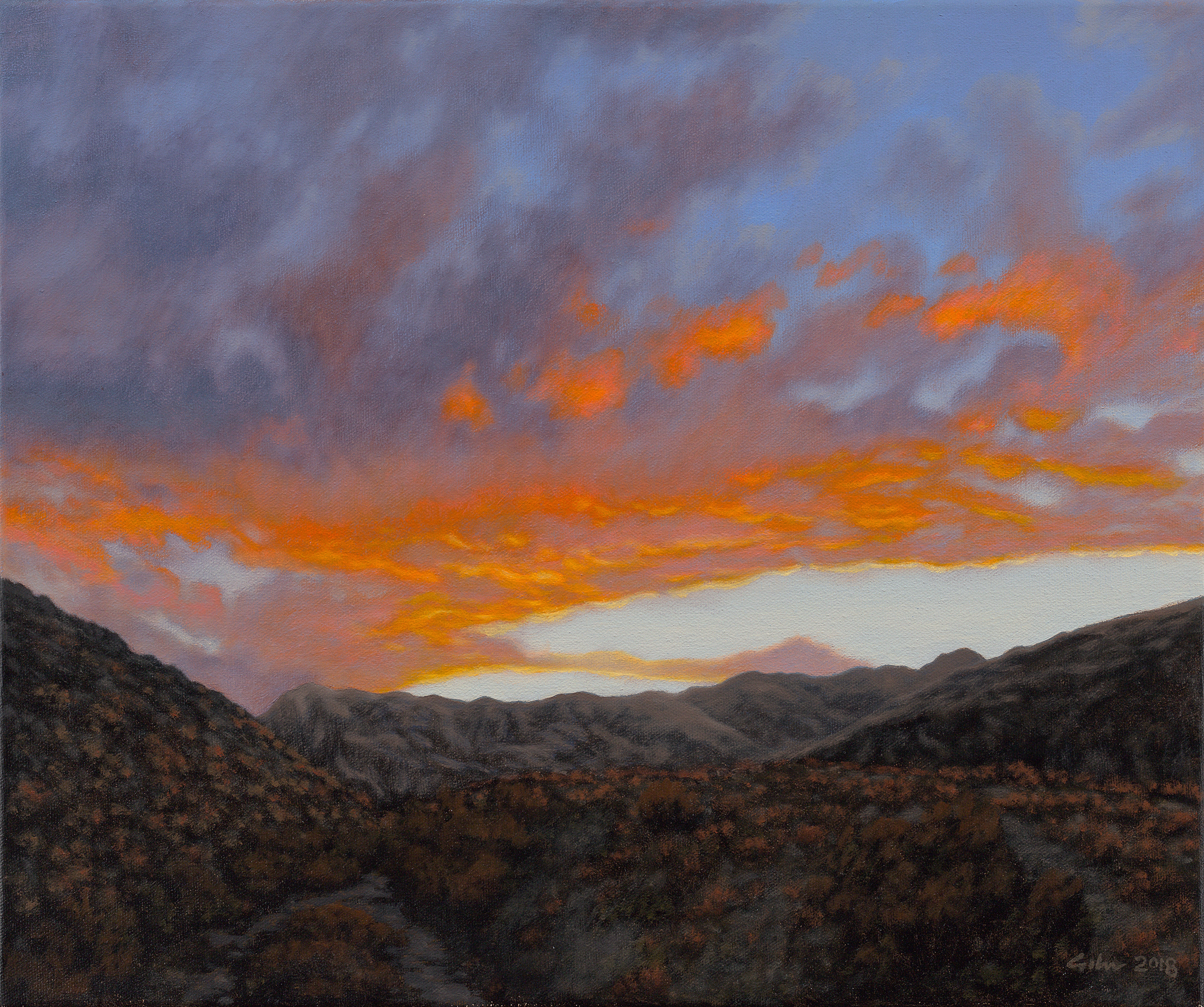 Artwork by Bradley W. Giles, Cathedral City Cove Sunset, Made of oil on canvas