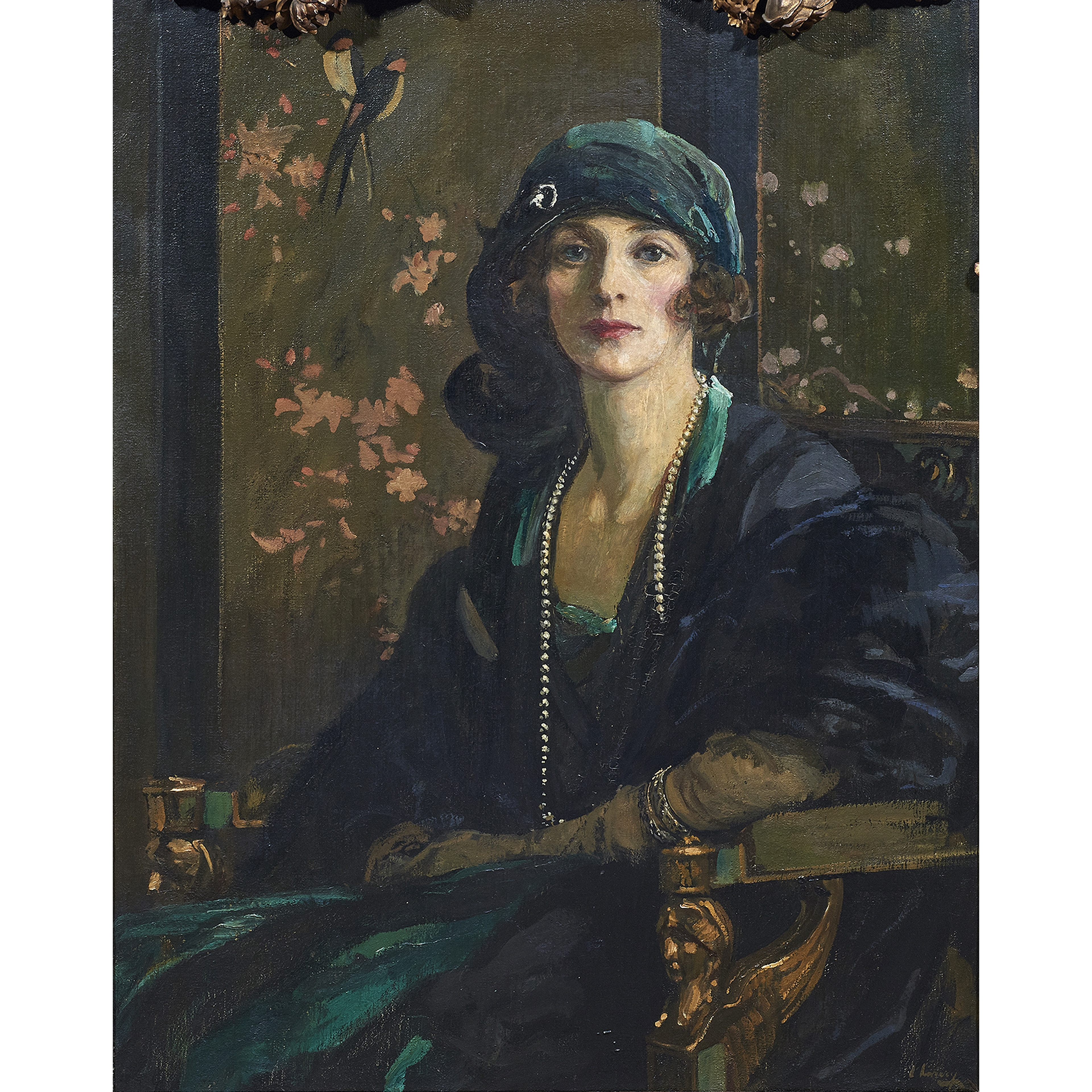 Artwork by John Lavery, The Lady in Black and Green (Mrs. Dudley Ward), Made of oil on canvas