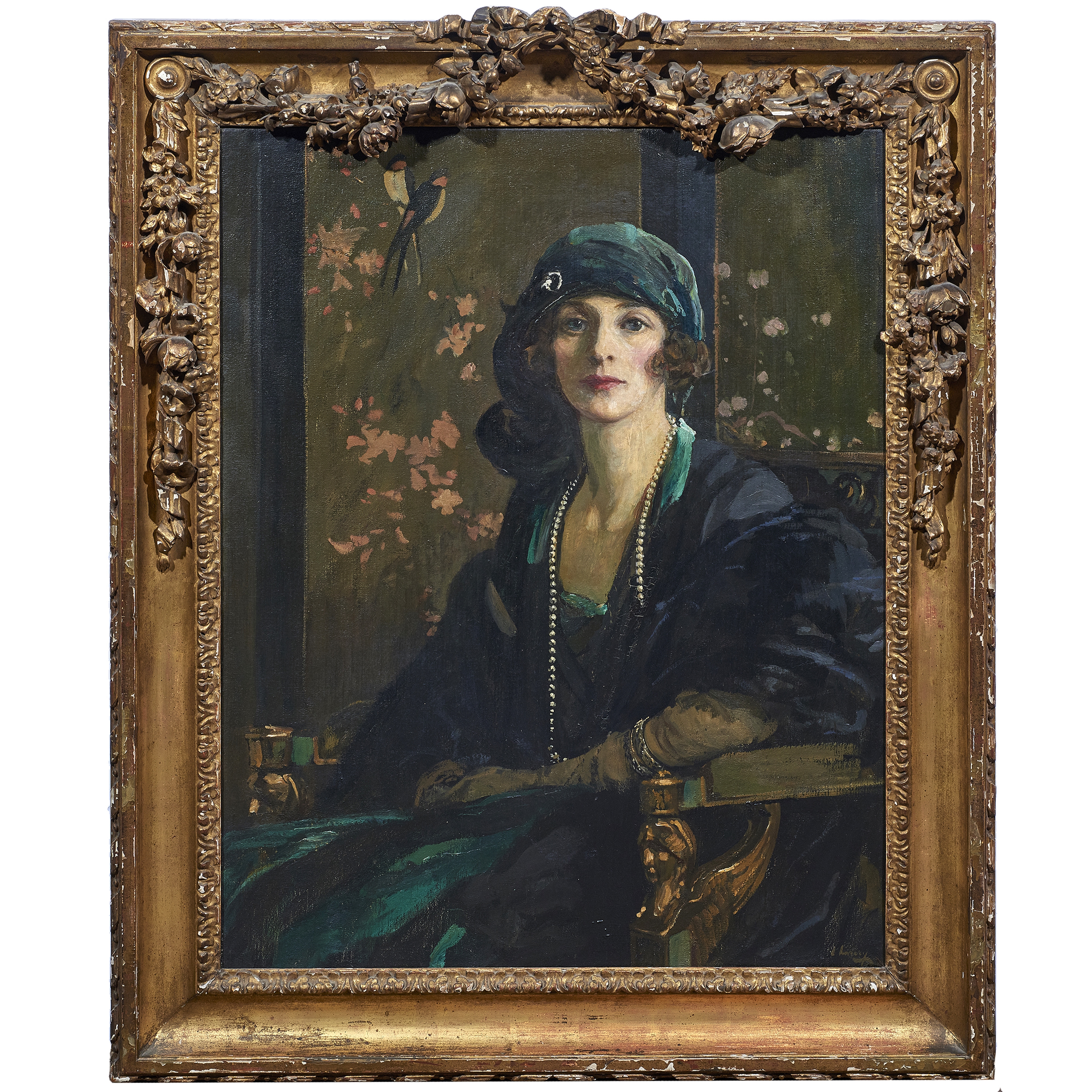 Artwork by John Lavery, The Lady in Black and Green (Mrs. Dudley Ward), Made of oil on canvas