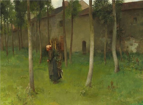 A woman gathering firewood by Henry Siddons Mowbray