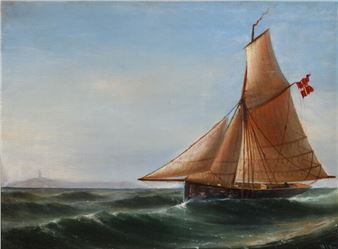 Seascape with a Danish sailing ship - H. C. Nielsen