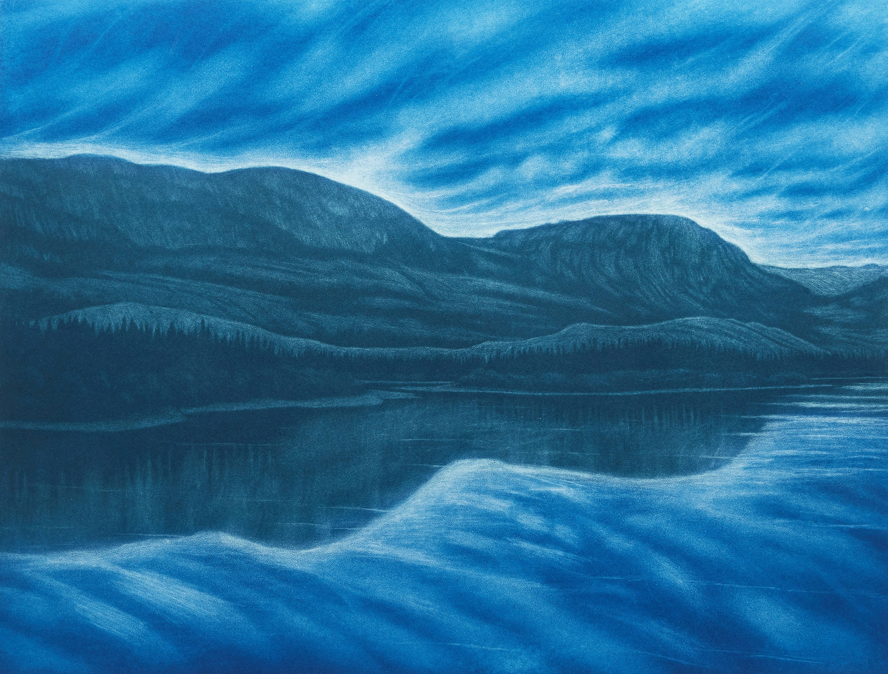 Artwork by Scott Goudie, Adlatok River, Late Afternoon, Made of mezzotint in colours