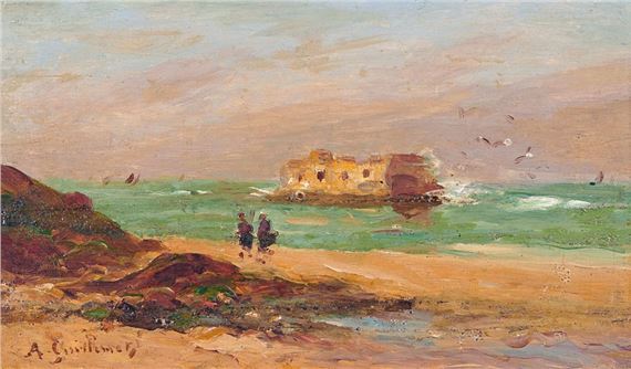 Two figures on the beach