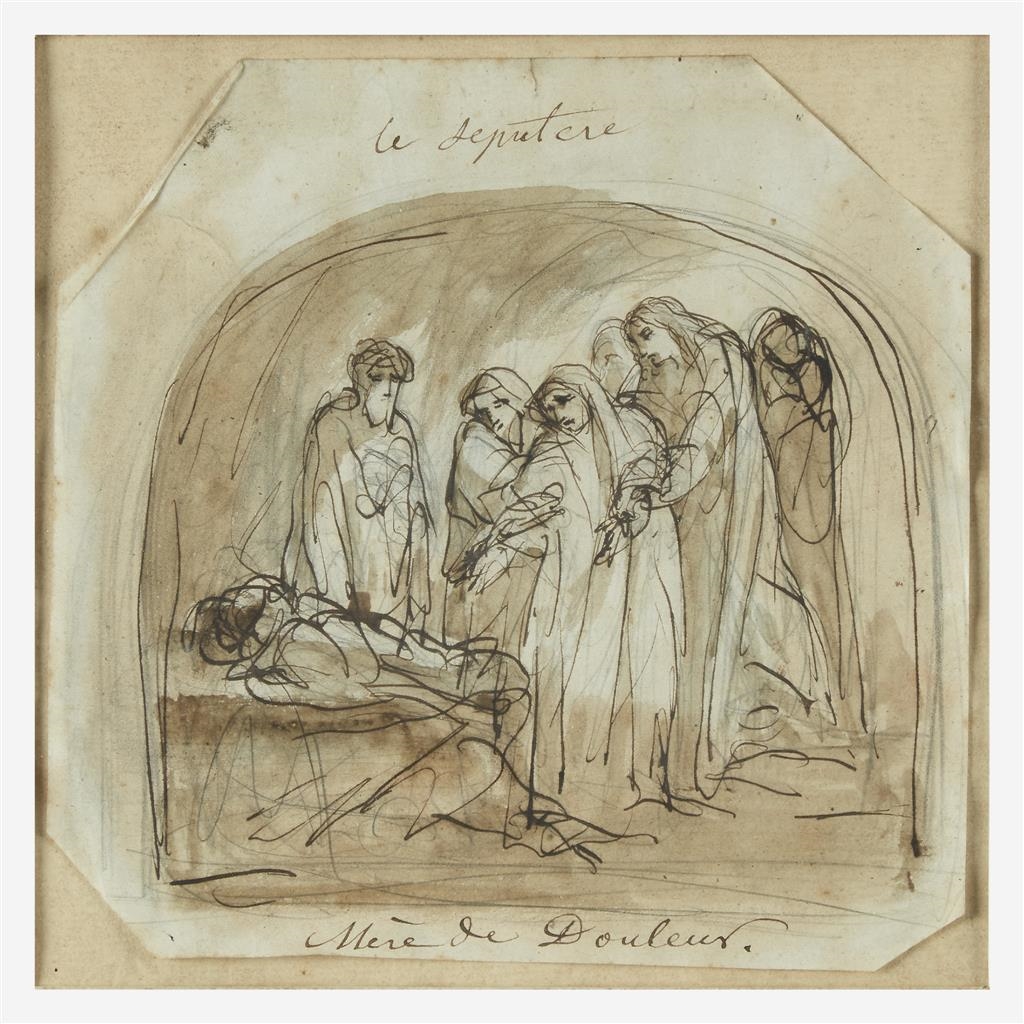 Artwork by Eugène Delacroix, Sépulcre-Mère de Douleur, Made of pen and brown ink with brown wash