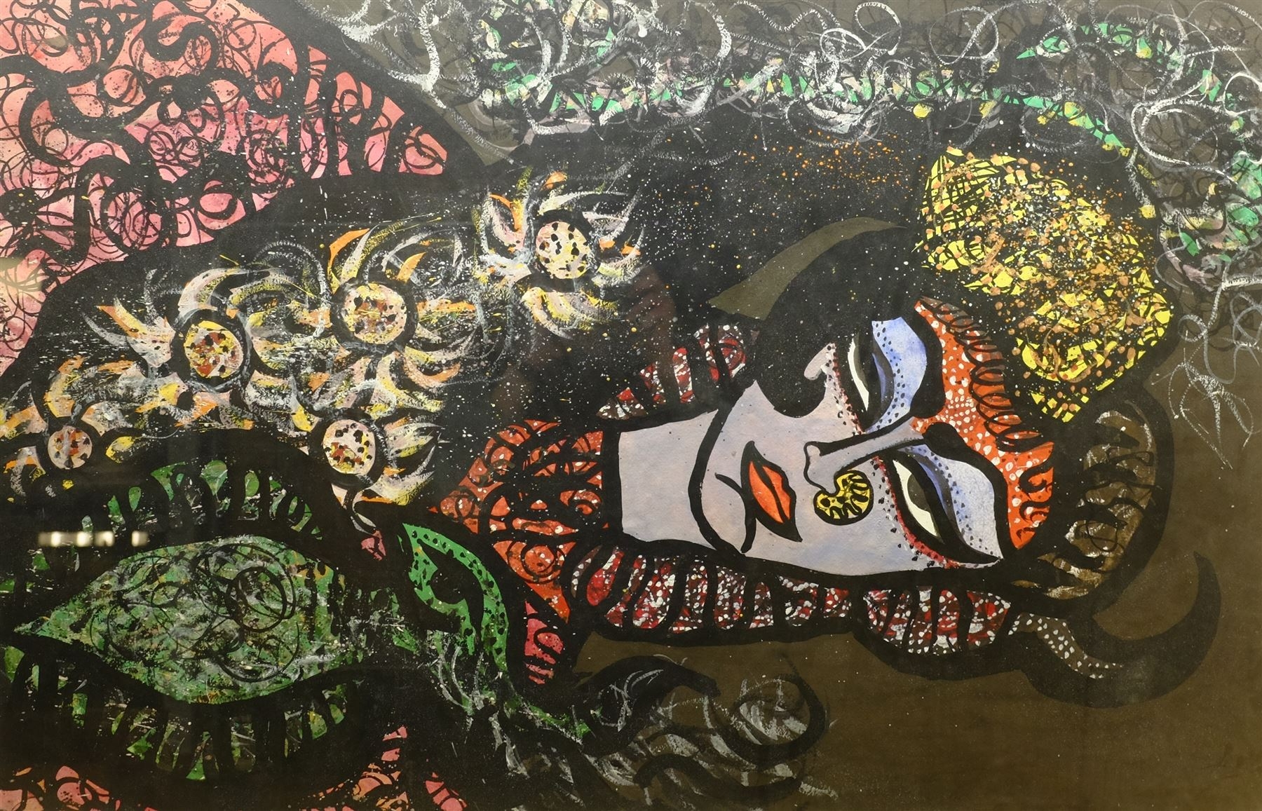 Artwork by Stanley Lench, Portrait of Girl with Headdress, Made of gouache